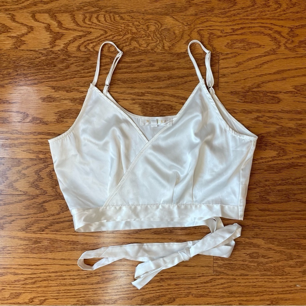 Meshki White Satin Wrap Style Crop Top